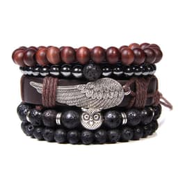 image-Natural Stone Bead Bracelet Set with Cross Charm Boho Style