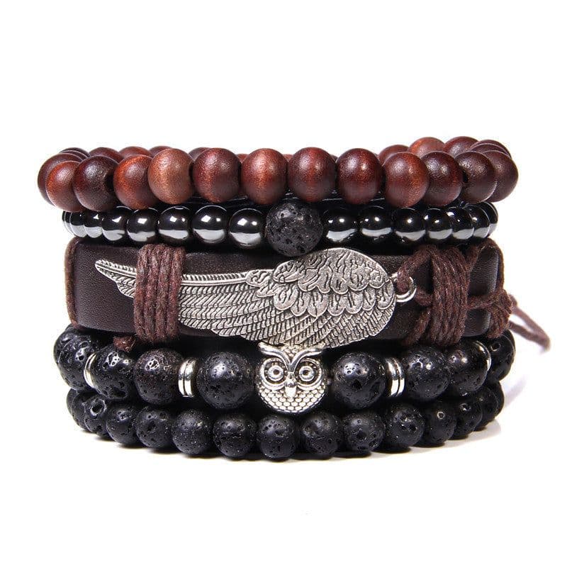 image-Natural Stone Bead Bracelet Set with Cross Charm Boho Style