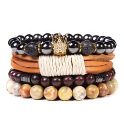 image-Natural Stone Bead Bracelet Set with Cross Charm Boho Style