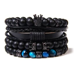 image-Natural Stone Bead Bracelet Set with Cross Charm Boho Style