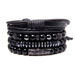 image-Natural Stone Bead Bracelet Set with Cross Charm Boho Style