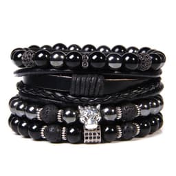image-Natural Stone Bead Bracelet Set with Cross Charm Boho Style