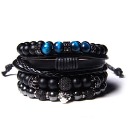 image-Natural Stone Bead Bracelet Set with Cross Charm Boho Style