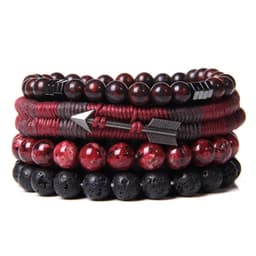 image-Natural Stone Bead Bracelet Set with Cross Charm Boho Style