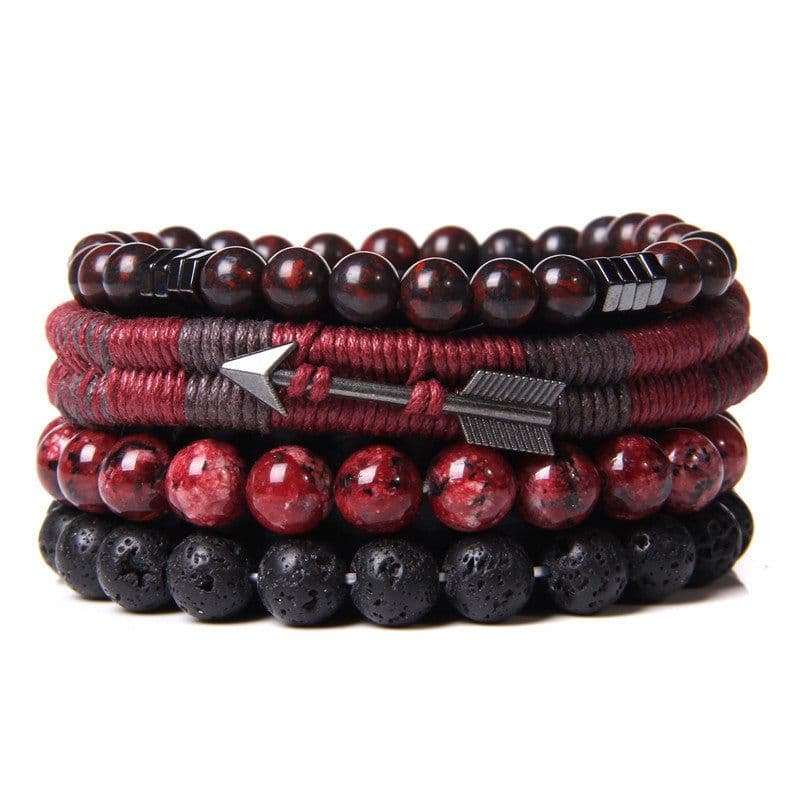 image-Natural Stone Bead Bracelet Set with Cross Charm Boho Style