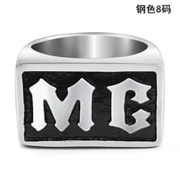 image-MC Letter Titanium Steel Ring Unisex European American Style