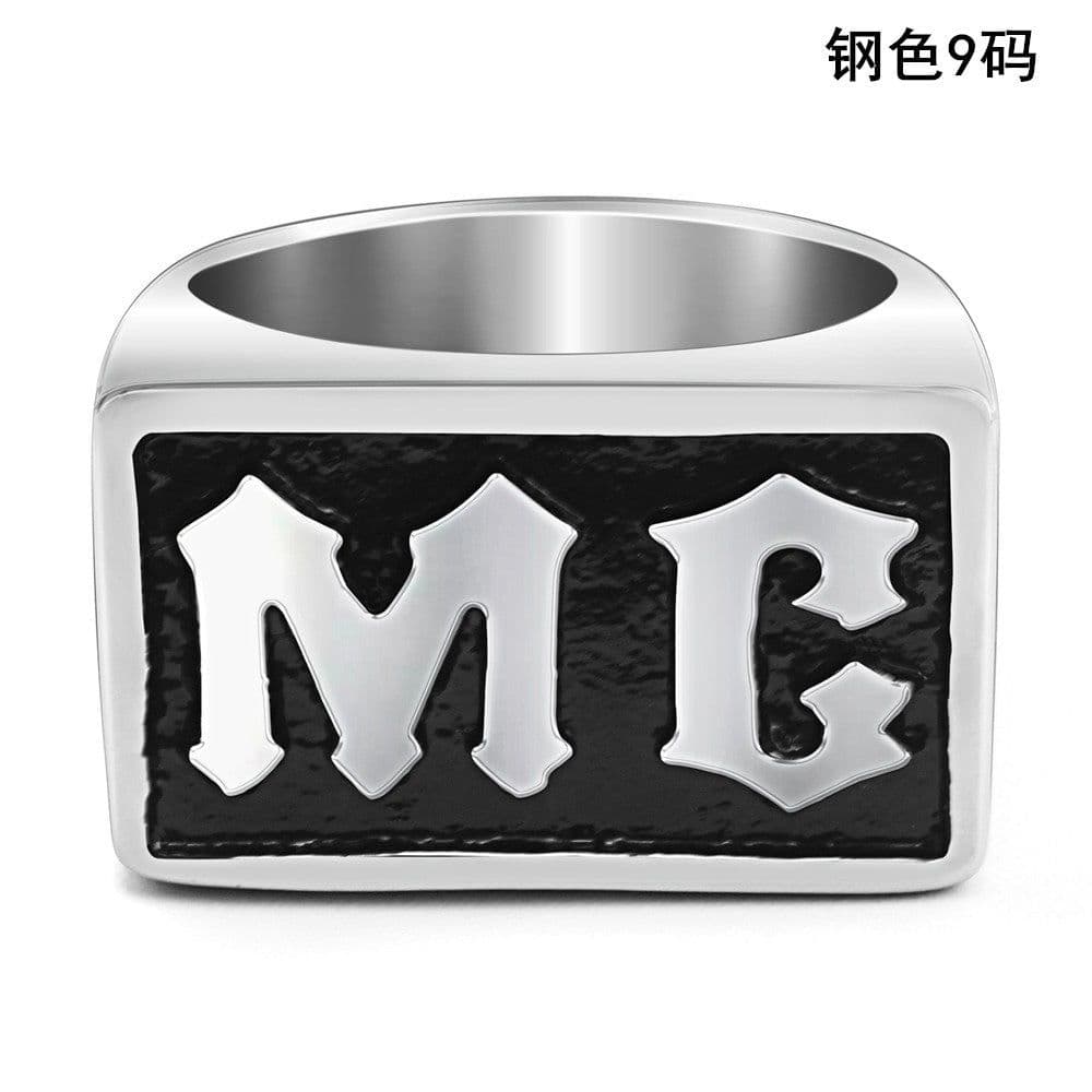 image-MC Letter Titanium Steel Ring Unisex European American Style