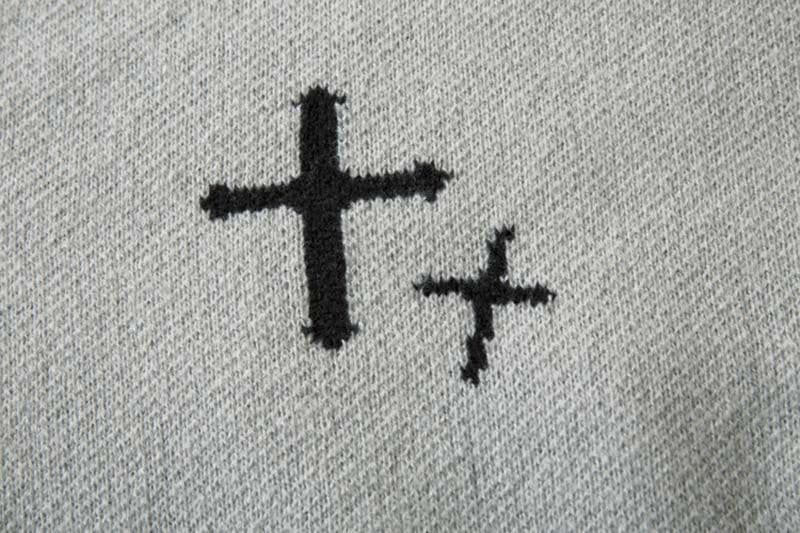 image-Men's Black Crew Neck Jacquard Sweater Loose Fit Long Sleeve