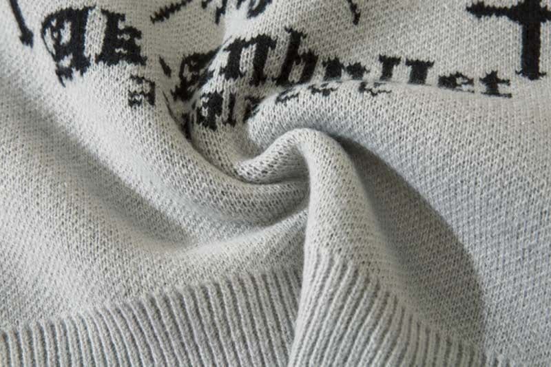 image-Men's Black Crew Neck Jacquard Sweater Loose Fit Long Sleeve
