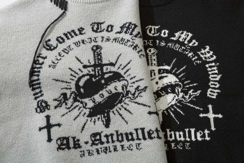 image-Men's Black Crew Neck Jacquard Sweater Loose Fit Long Sleeve