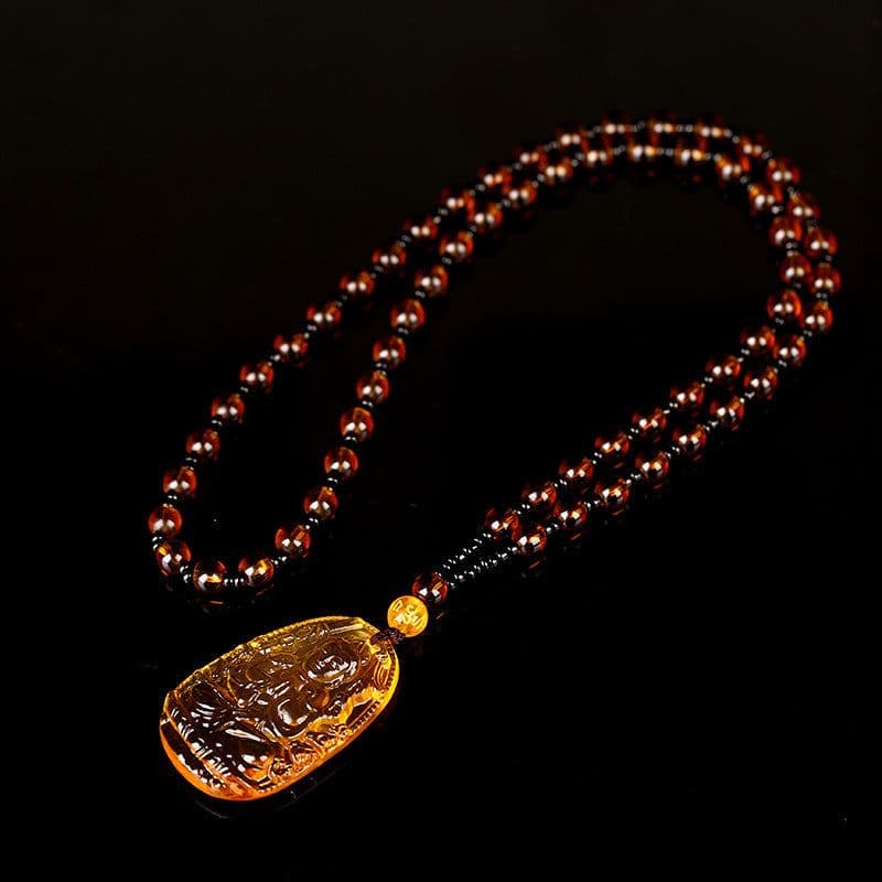 image-Citrine Glass Zodiac Buddha Guardian Pendant Necklace