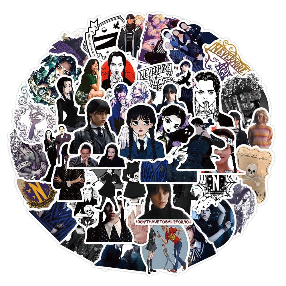 image-Wednesday TV Show Graffiti Stickers 50pcs Waterproof 4-6cm