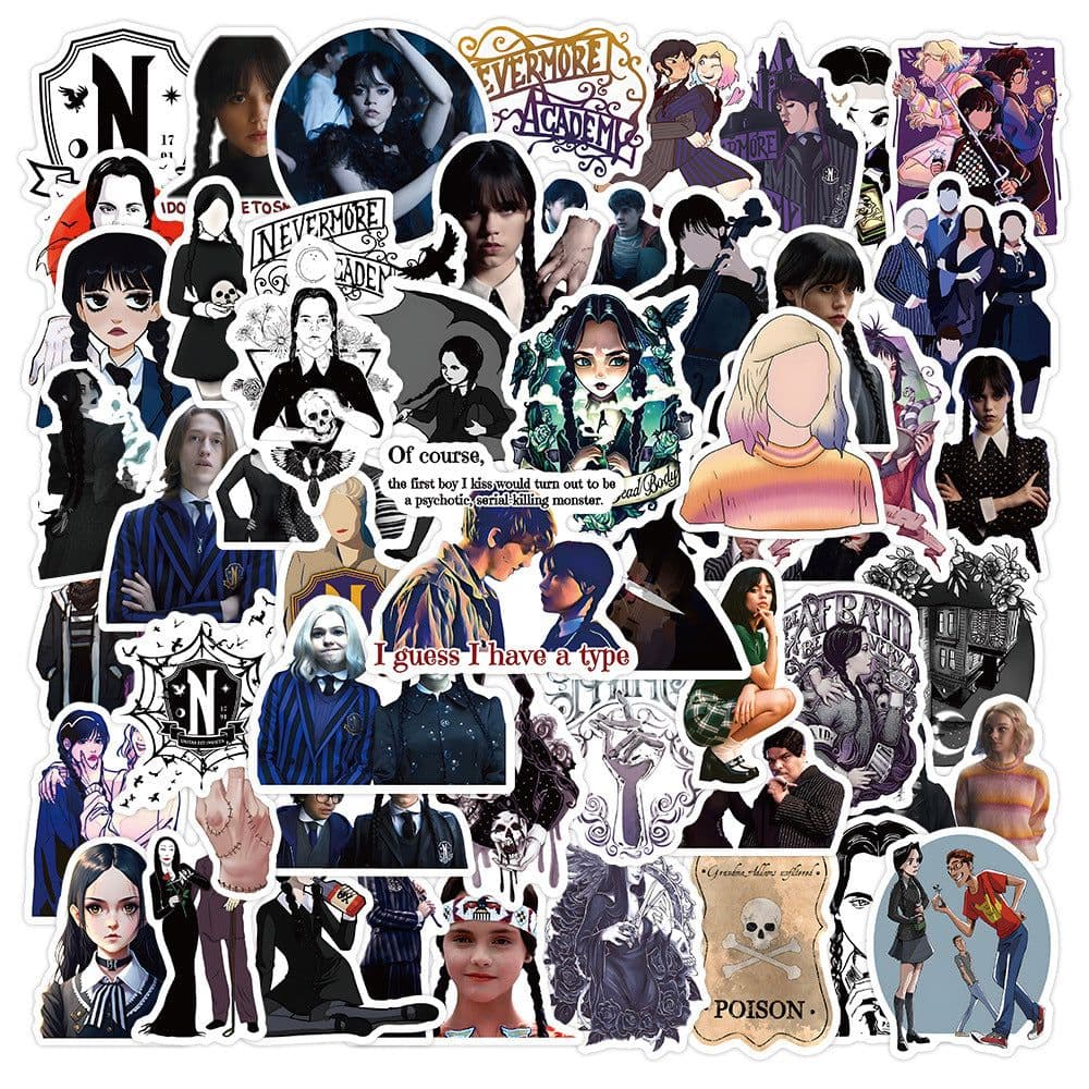 image-Wednesday TV Show Graffiti Stickers 50pcs Waterproof 4-6cm