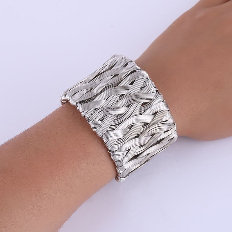 image-Metal Wire Woven Open Cuff Bracelet