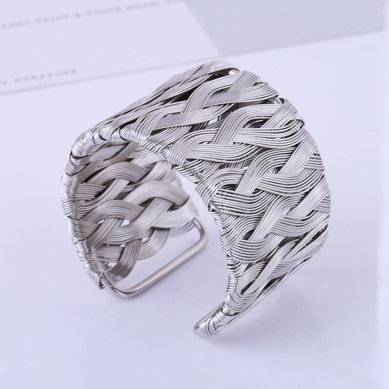 image-Metal Wire Woven Open Cuff Bracelet