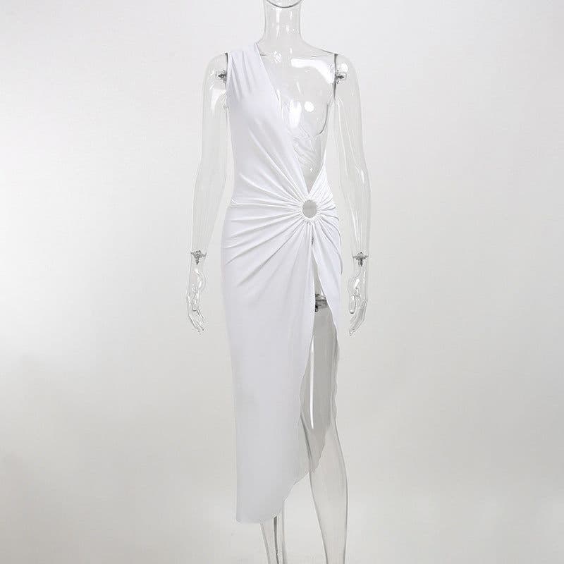 image-ML22017 One-Shoulder Halter Neck Irregular Dress