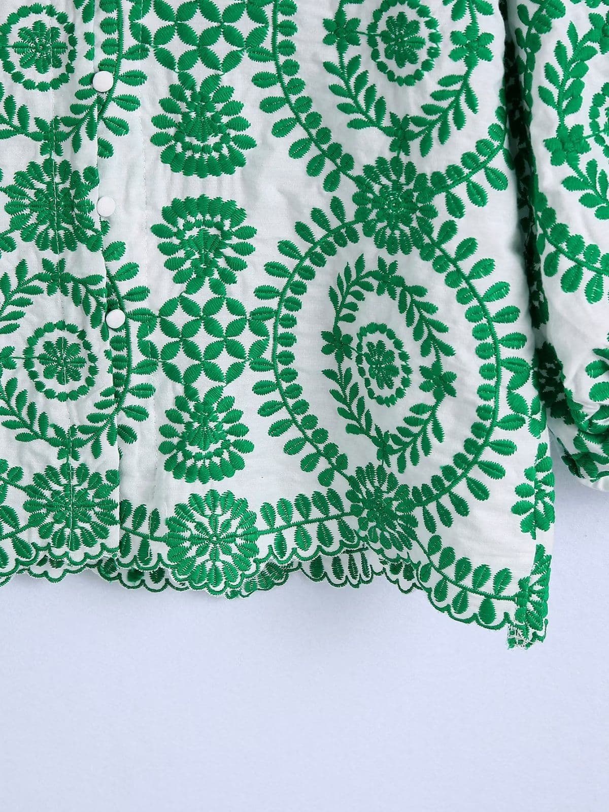 image-Women's Long Sleeve Green Embroidered Shirt 3641
