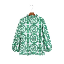 image-Women's Long Sleeve Green Embroidered Shirt 3641