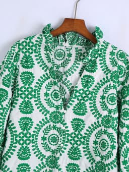 image-Women's Long Sleeve Green Embroidered Shirt 3641
