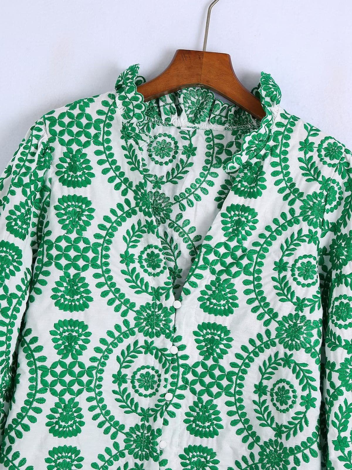 image-Women's Long Sleeve Green Embroidered Shirt 3641