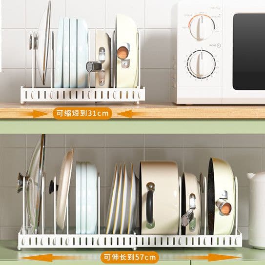 image-Adjustable Telescopic Pot Rack Kitchen Cabinet Storage Organizer