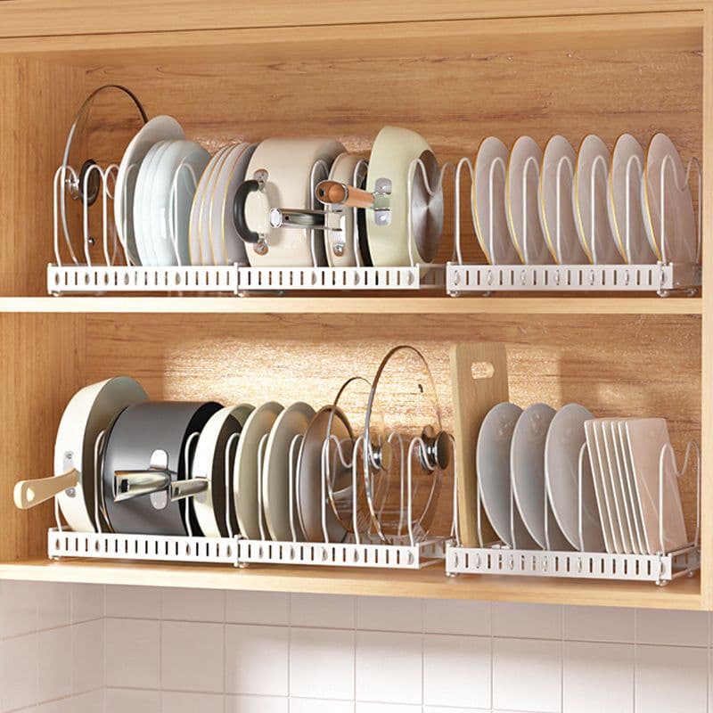 image-Adjustable Telescopic Pot Rack Kitchen Cabinet Storage Organizer
