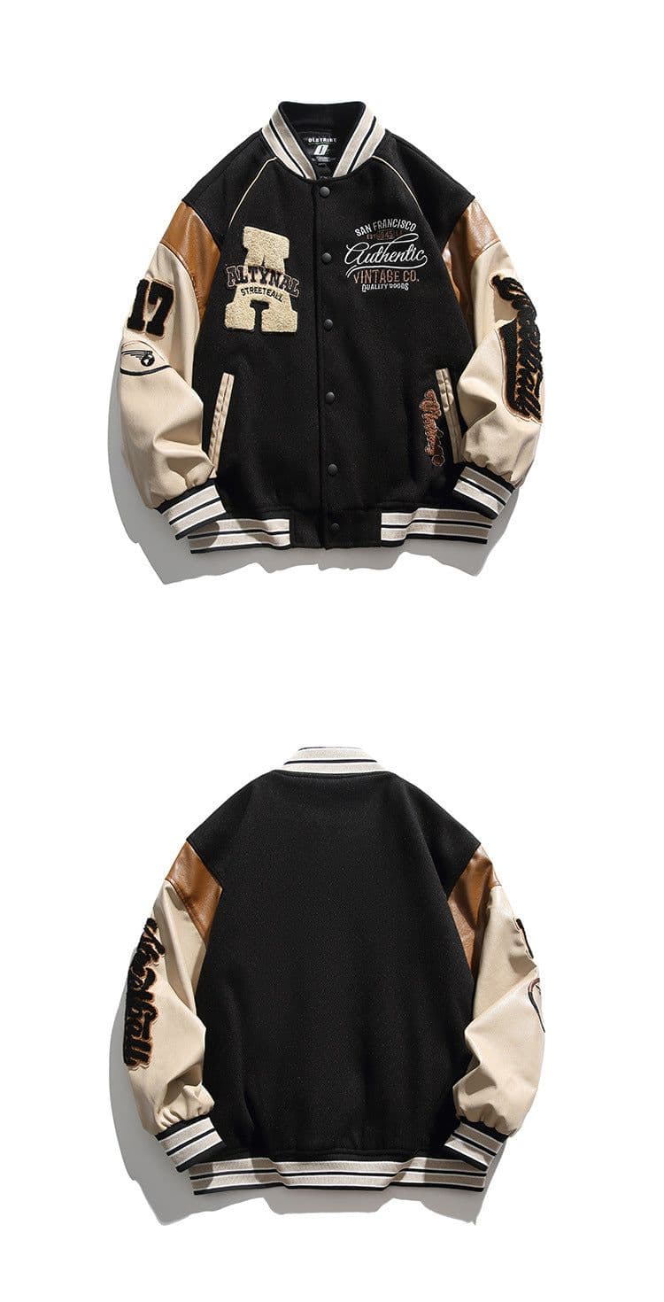 image-Shibuya Element Men's Baseball Jacket Embroidered PU Splice