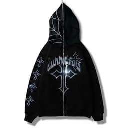 image-Women's Polyester Cardigan Sweater Black Rhinestone Zipper