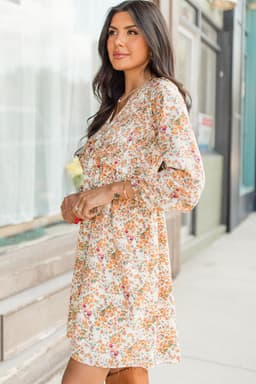 image-Yellow Floral Ruffled Empire Waist Mini Dress - Boho Style