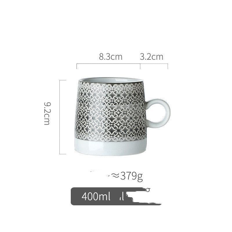 image-Retro Pastoral Water Cup Embossed Stoneware Mug