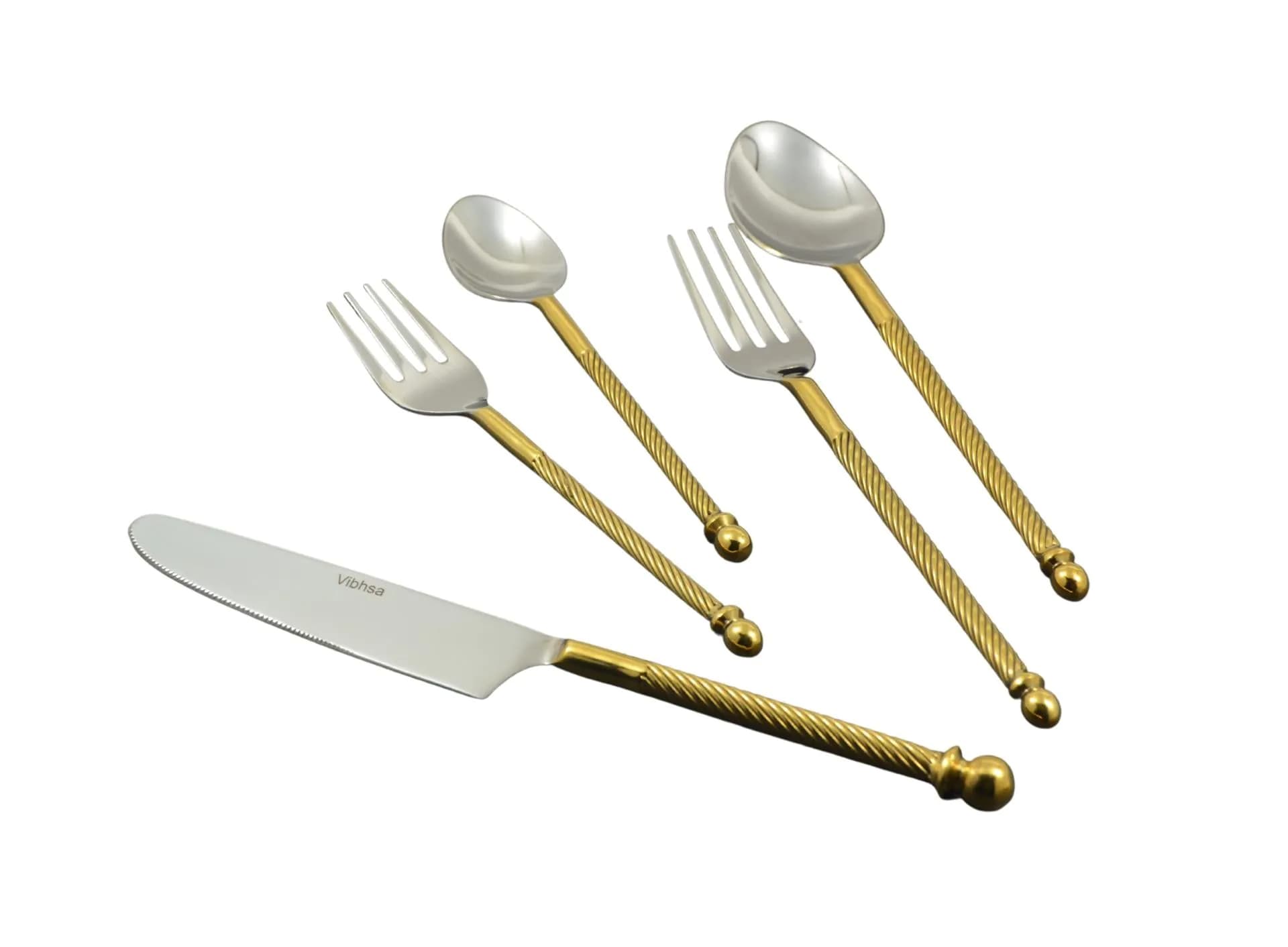 image-Stainless Steel Flatware set of 20 Pieces Golden