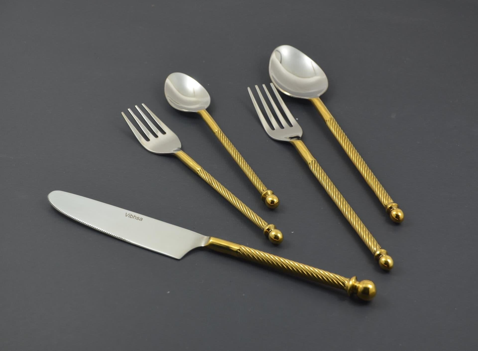 image-Stainless Steel Flatware set of 20 Pieces Golden