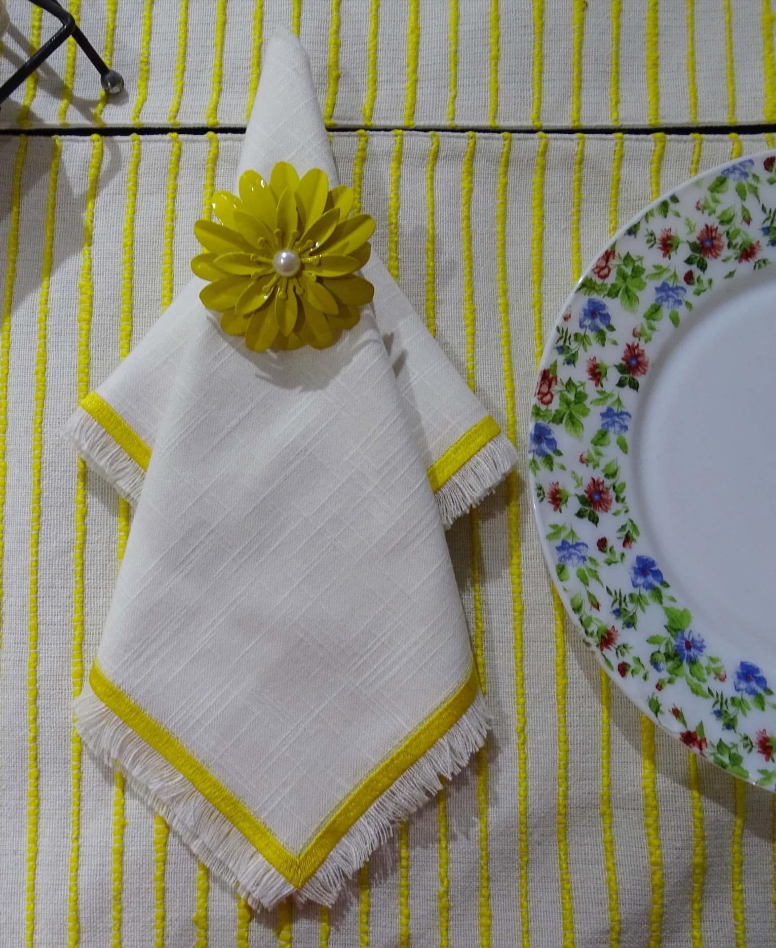 image-Table Cloth Napkins Set of 4 with Yellow Embroidery