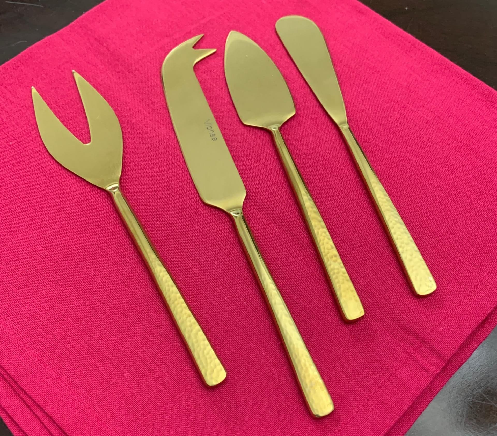 image-Cheese knives set of 4 Stainless Steel Hammered