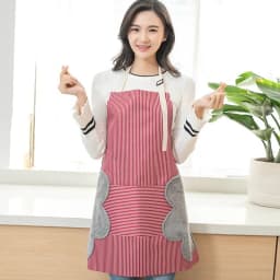 image-Adjustable Striped Cotton Apron with Oil-Proof Fabric