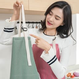 image-Adjustable Striped Cotton Apron with Oil-Proof Fabric