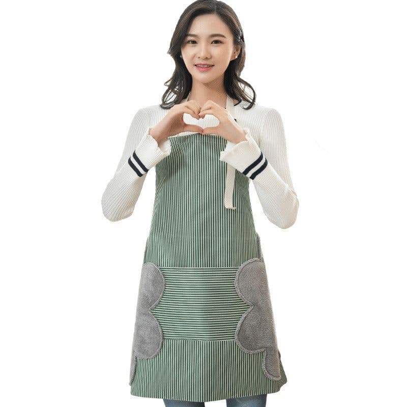 image-Adjustable Striped Cotton Apron with Oil-Proof Fabric