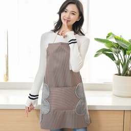 image-Adjustable Striped Cotton Apron with Oil-Proof Fabric