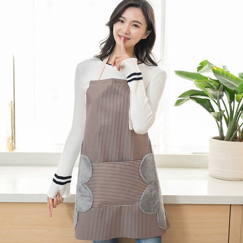 image-Adjustable Striped Cotton Apron with Oil-Proof Fabric