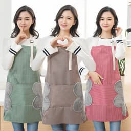 image-Adjustable Striped Cotton Apron with Oil-Proof Fabric