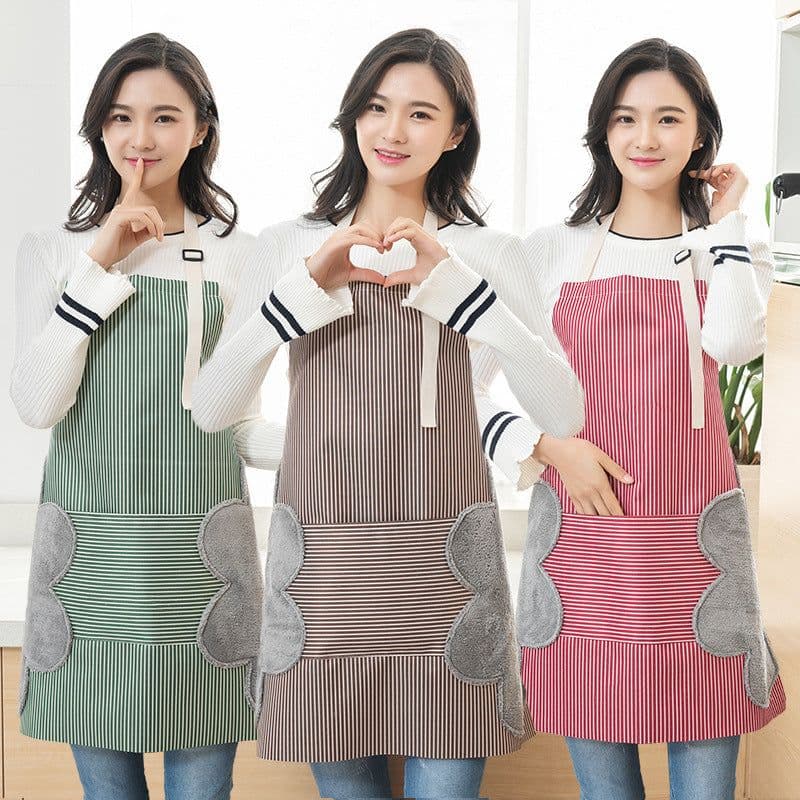 image-Adjustable Striped Cotton Apron with Oil-Proof Fabric