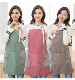 image-Adjustable Striped Cotton Apron with Oil-Proof Fabric