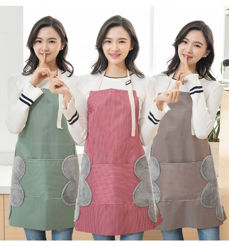 image-Adjustable Striped Cotton Apron with Oil-Proof Fabric