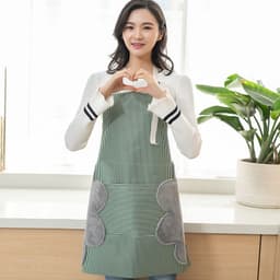 image-Adjustable Striped Cotton Apron with Oil-Proof Fabric