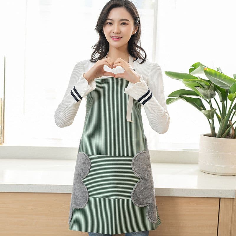 image-Adjustable Striped Cotton Apron with Oil-Proof Fabric