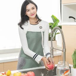 image-Adjustable Striped Cotton Apron with Oil-Proof Fabric