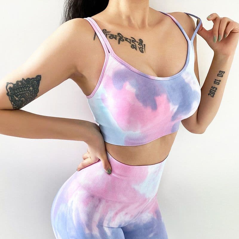 image-2022 Tie Dye Seamless Yoga Sports Suit High Waist Leggings