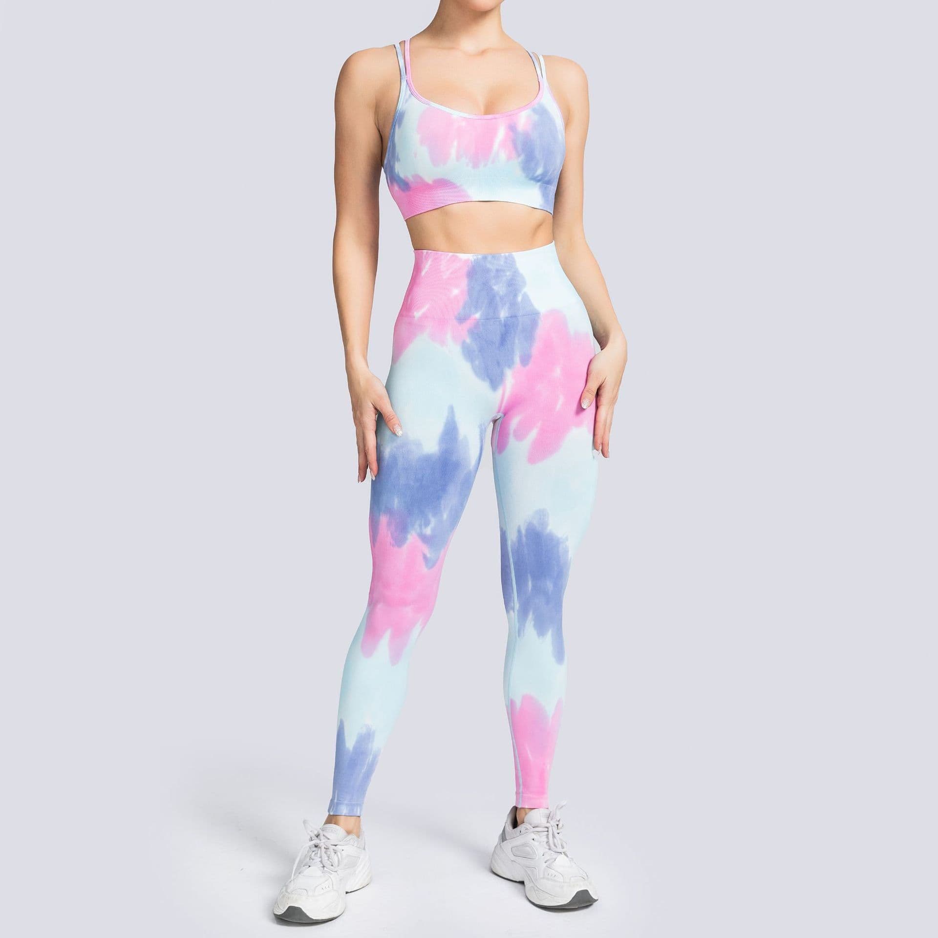 image-2022 Tie Dye Seamless Yoga Sports Suit High Waist Leggings