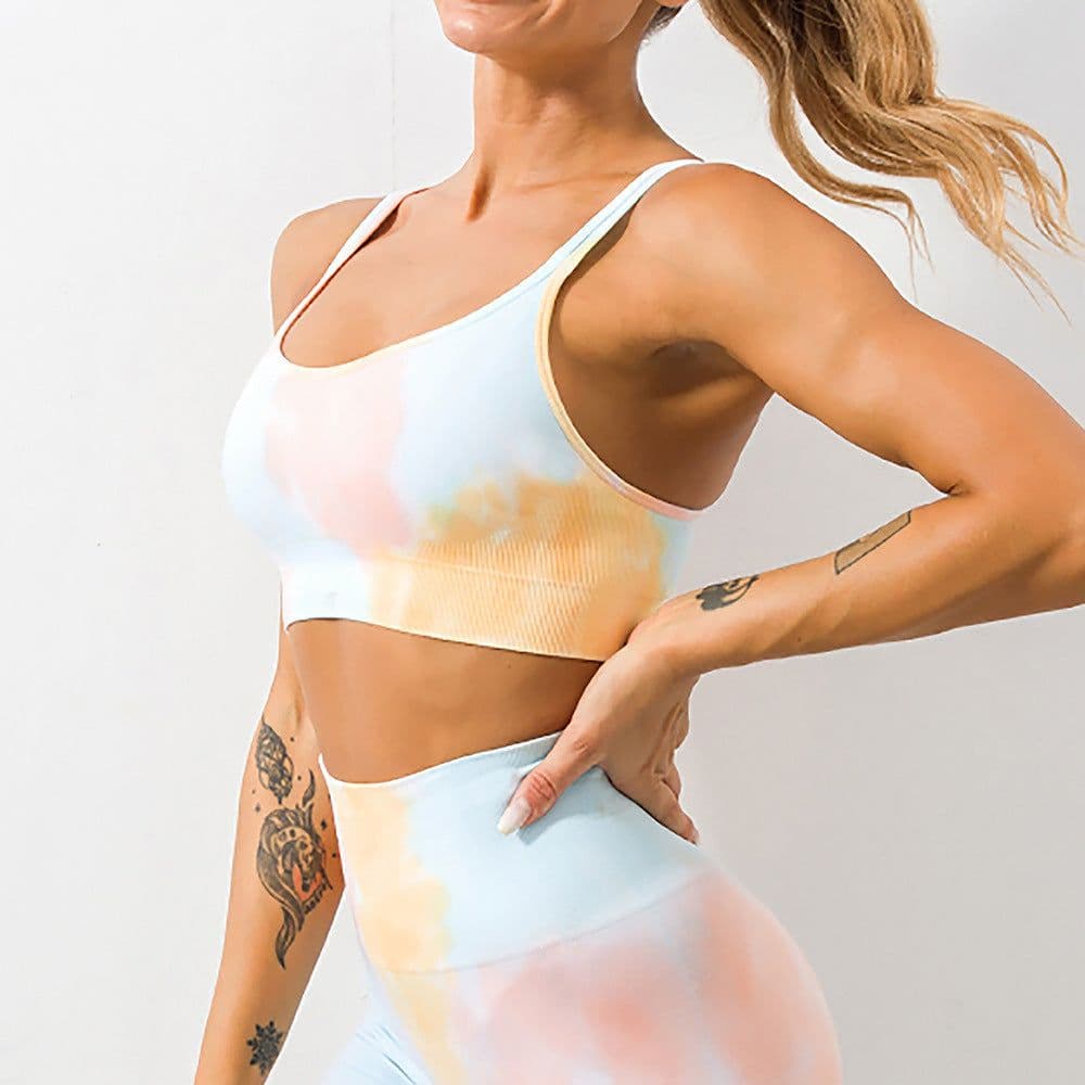 image-2022 Tie Dye Seamless Yoga Sports Suit High Waist Leggings