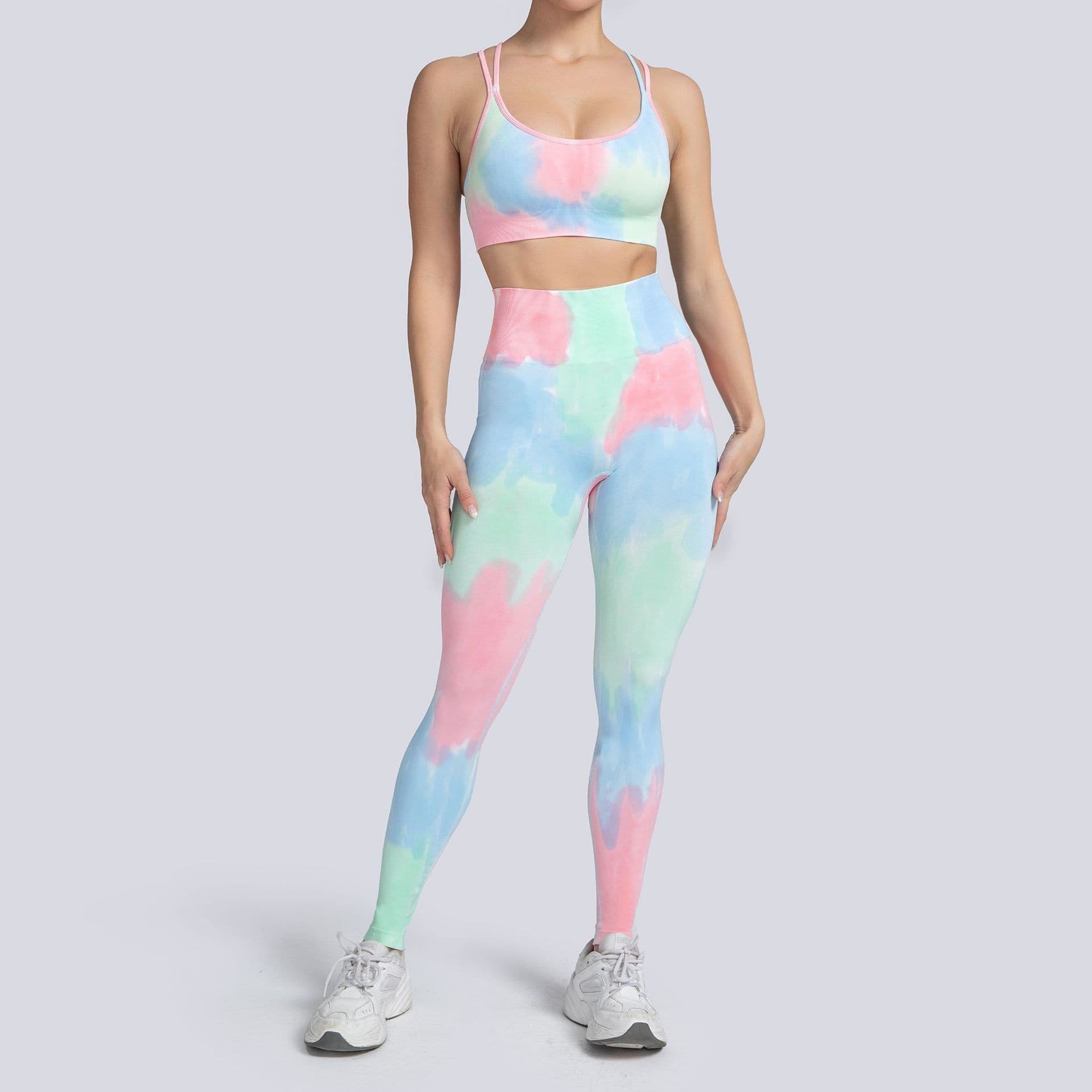 image-2022 Tie Dye Seamless Yoga Sports Suit High Waist Leggings